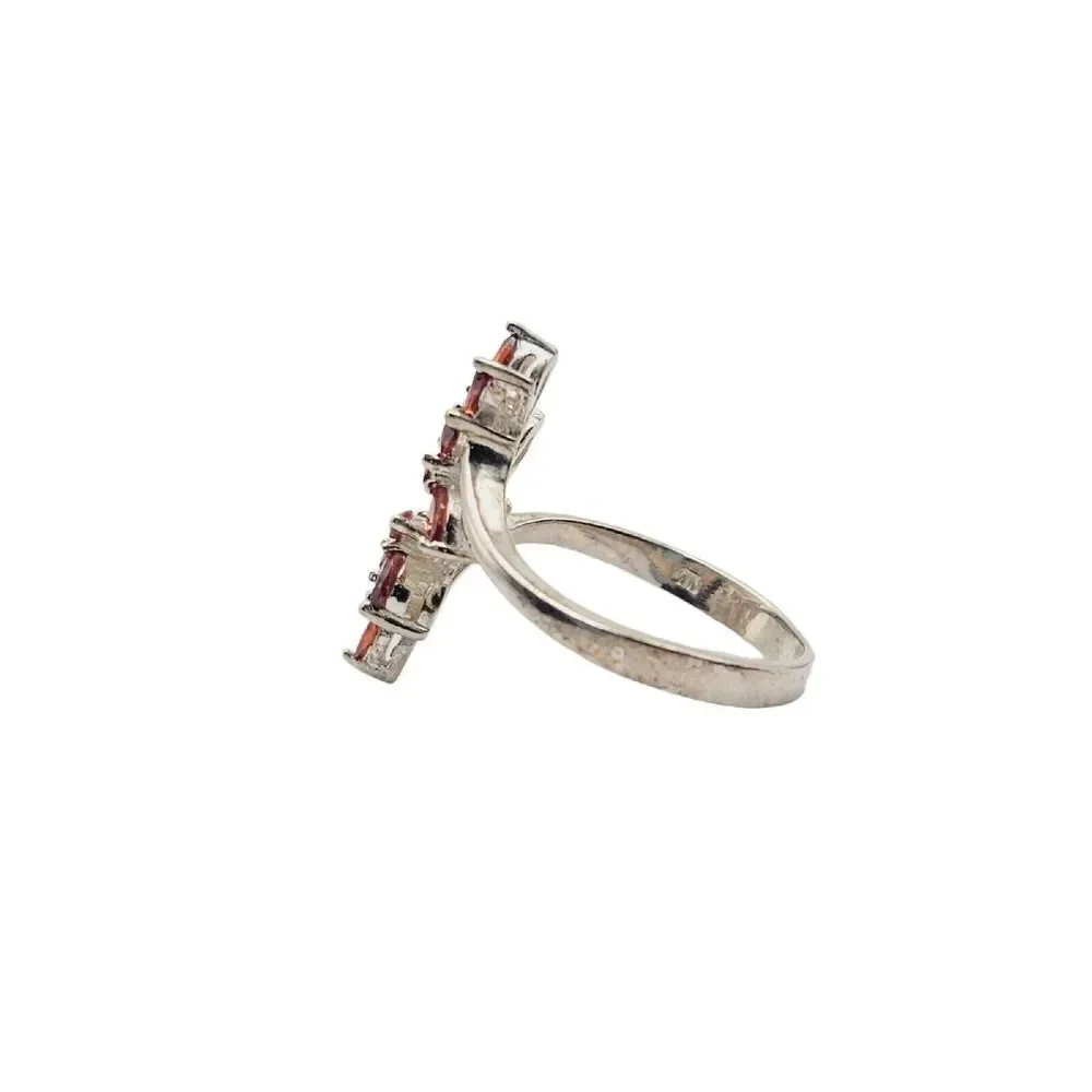 Vintage 925 Silver Garnet Branch Leaves Design 12 Stone Ring Size 9 Adjustable
